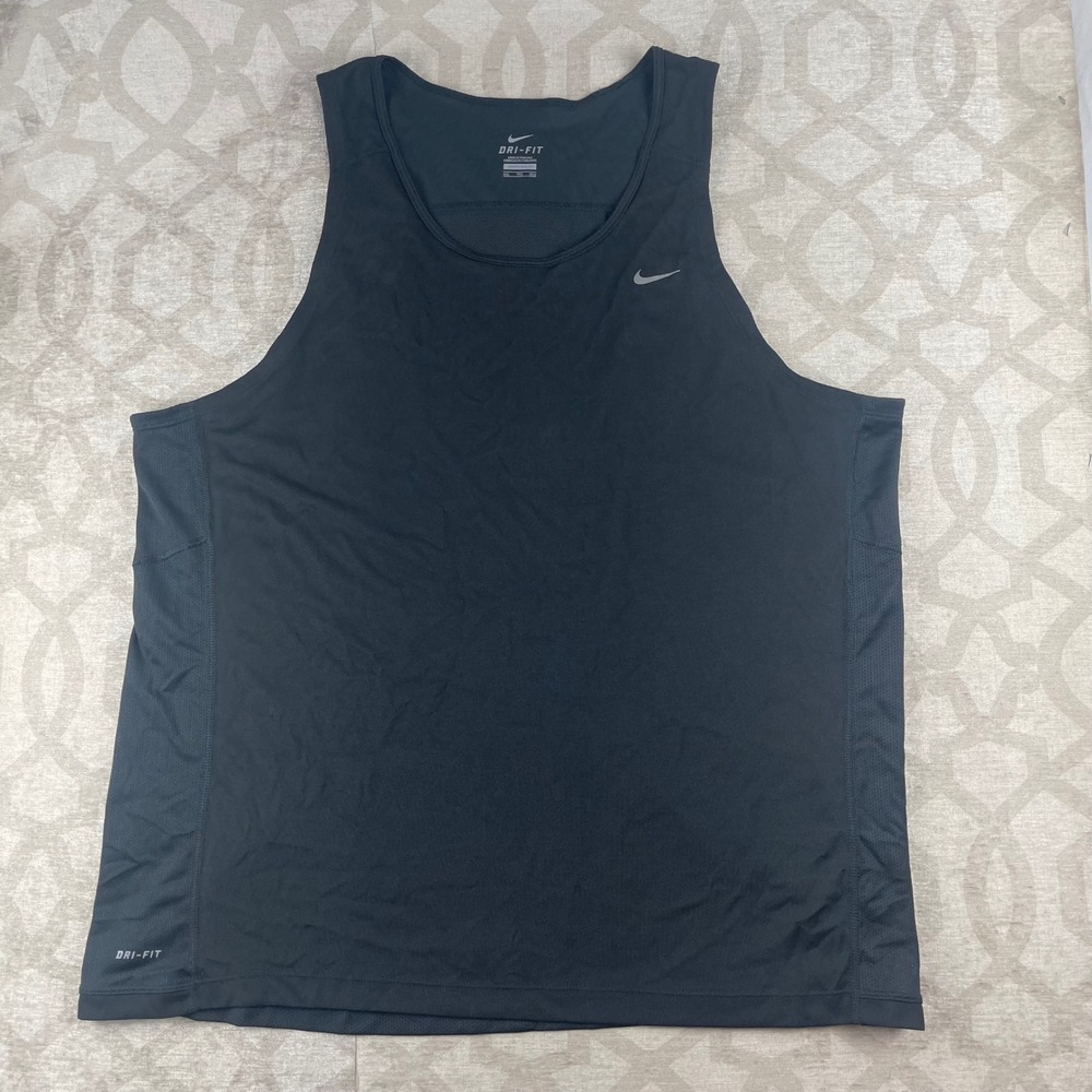 Nike Miler Tank Mens XXL Black Dri-FIT Moisture Wicking Running Top Sleeveless